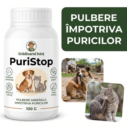 PuriStop™ – Pulbere Împotriva Puricilor pentru Câini și Pisici, minerală și fără miros